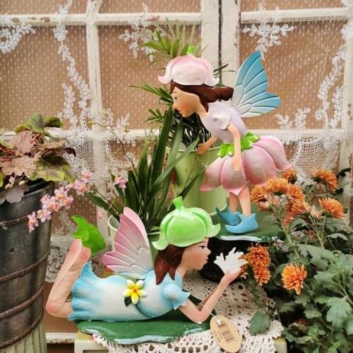 2 Pcs/Set Flower Fairy Wrought Iron Flower Pot American-style Home Terrace Garden Decoration Outdoor Courtyard Balcony Layout