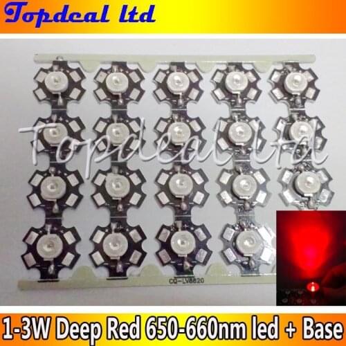 20pcs/lot 1W 3W High Power LED Deep Red 650-660nm LED chip for Plant Light Grow Light with 20mm Star base