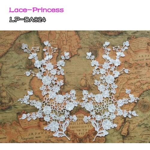 5 pairs 23.8X14CM white polyester embroider DIY lace patches Venise Lace flowers Applique Garment accessories LP-DA824
