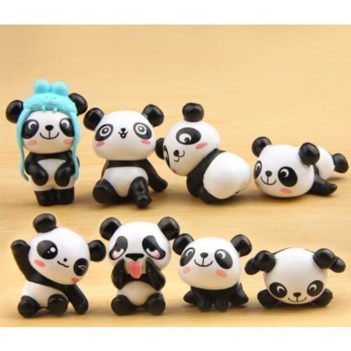 8Pcs/Set Cute Cartoon Panda Toy Figurines Landscape Fairy Garden Miniature Decor DIY Little Garden Decorations