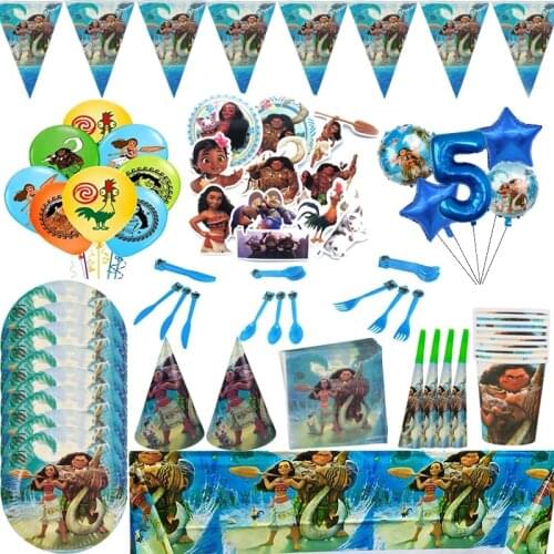 Disney Moana Birthday Party Decoration Supplies Kids Baby Shower Tableware Cups Plates Banners Balloons Favors Event Decor Gift