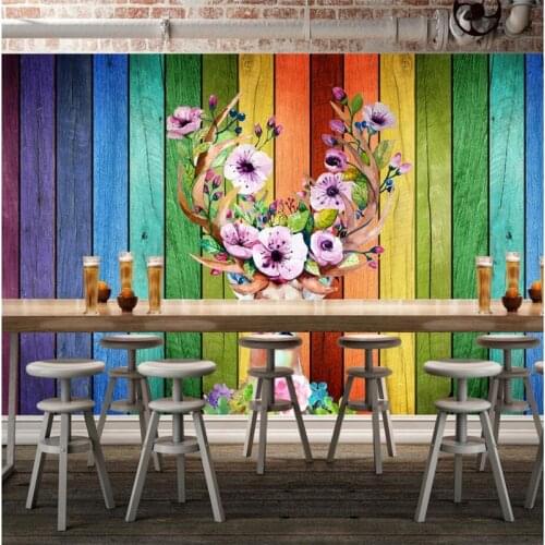 Beibehang European style retro nostalgia wood elk background wall custom large fresco green wallpaper papel de parede