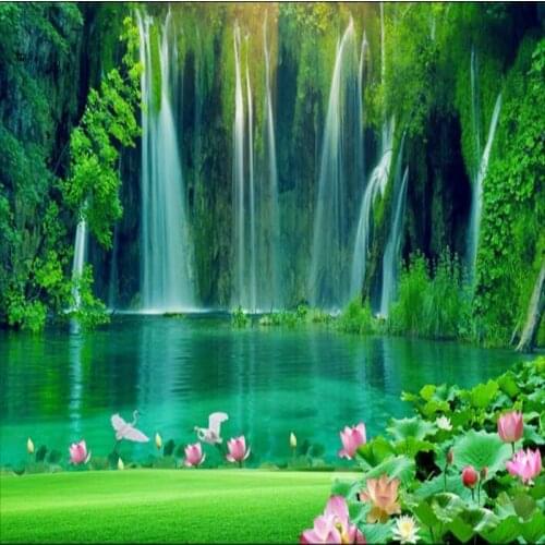 Beibehang Custom wallpapers water to generate wealth rolling waterfall landscape painting TV backdrop non - woven wallpaper