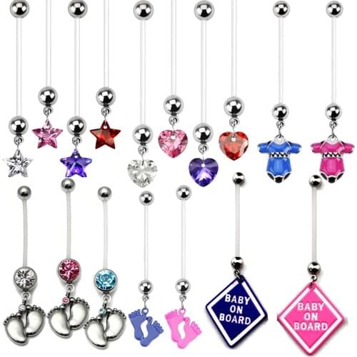 BOG-1Pcs 14G CZ Zircon Bio Flex Flexible Navel Piercing Ring Pregnancy Navel Belly Ring Barbell Piercing Jewelry