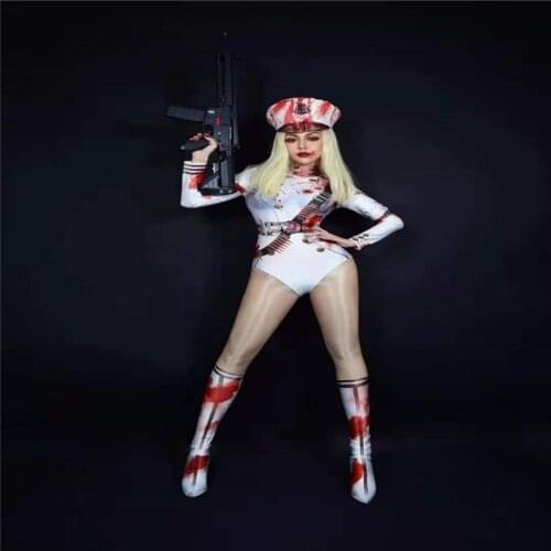 H132 Bodysuit Leotard Singer Pole Dancer Halloween Siamese Suit Elastic Stretched Party Cosplay Uniform Prom Show Club Model Dj