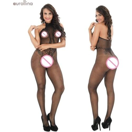 Fishnet Grid Mesh Bodystocking Sheer Back Nylon Lace Fashion Hot Woman Flirting Bedroom Lust Dress Sleeveless Hollow Bodysuit