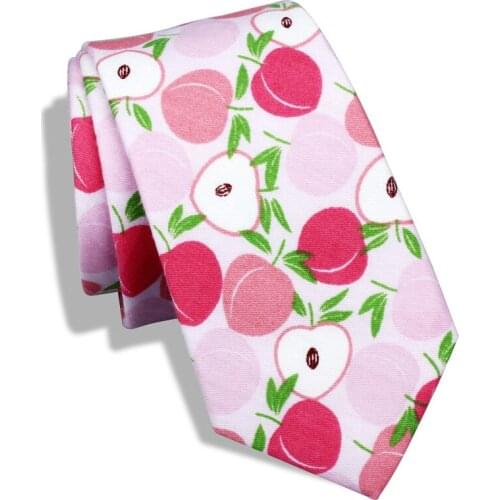 HAWSON Pink Neckties for Men Peaches Pattern Mens Slim Skinny Tie Suit Casual Dress, Novelty Necktie for Men, Shirt Cravat