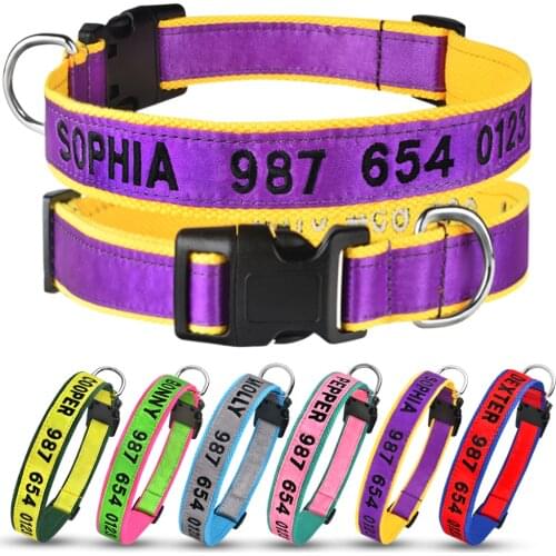 Embroidered ID Name Tag Customized Dog Collars for Dogs Large Breeds Pet Collar Address Tags for Dogs Personalized Nylon