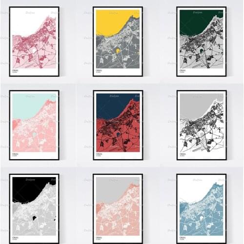 Oran,Algeria Map Nordic Retro Minimalism Painting Posters and Prints on Canvas Wall Art Modular Pictures Home Decoration Cuadros