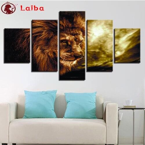 5d diy diamond painting lion diamond embroidery full square/round drill puzzles gifts for the new year 2021puzzle5pcs