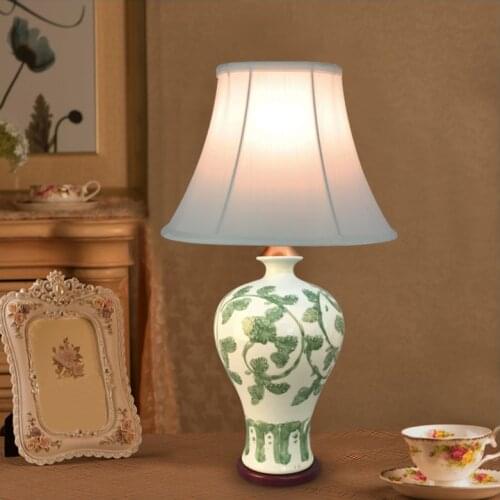 Chinese green twig ceramic Table Lamps modern handmade white cloth shade E27 LED lamp for table&studio&bedside&foyer ZSTCDSC002