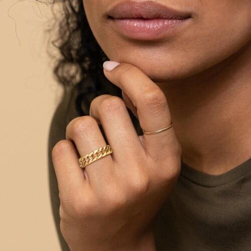 6mm Stainless Steel Cuban Chain Ring Womens Lady Female Hiphop Modern Finger Rings