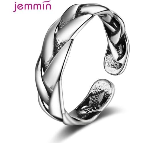 Twisted Knot Retro Ring for Men Women Antique 925 Sterling Silver Metallic Male Boy Jewelry Opening Band Resizable Size