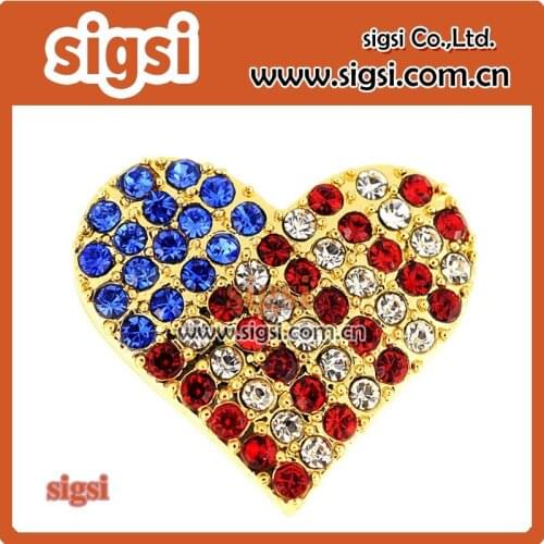 Collection American Heart Shaped USA Pin Rhinestone Inlaid Brooch Patriotic Tie Tack Pin