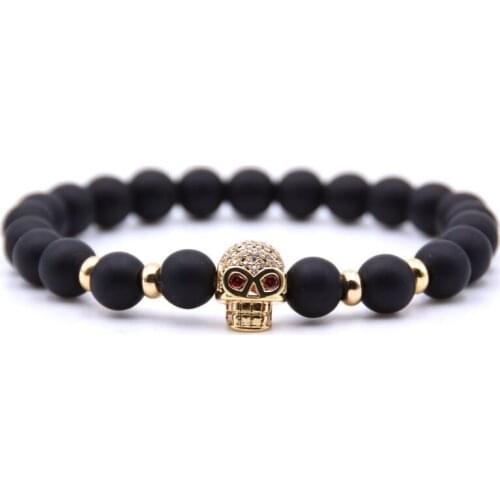 Hot Trendy Lava Stone Pave CZ Skull And Helmet Charm Bracelet For Men Or Women Bracelet Jewelry Pulseira hombres