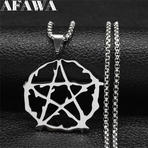 Witchcraft Branches Pentagram Stainless Steel Chain Necklaces Silver Color Necklaces Jewelry chaine acier inoxydable N1195S02