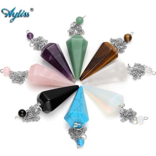 Ayliss Drop Shipping Gem Stone Pendulums for Dowsing Faceted Wicca Crystal Pendulum Pendulos Healing Reiki Yoga Chakra Pendant