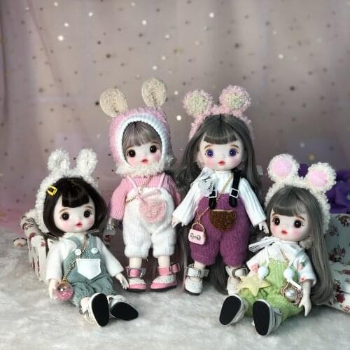 16cm Fashion Mini Wig BJD Doll Movable Joint Girl Dolls 3D Big Eyes Beautiful Cute DIY Toy Doll with Clothes Dress Up Doll