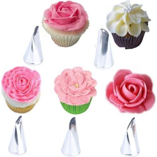 5pcs/lot Rose Petal Flower Stainless Steel Icing Piping Nozzles Pastry Metal Cream Tips Cake Decorating Cupcake Pastry Tool