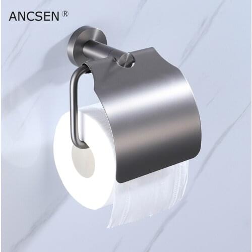 Concise Gun-Grey Wall Mount Toilet Paper Holder Bathroom Stainless Steel Roll Paper Holders With Cover Bathroom Roll Paper Box