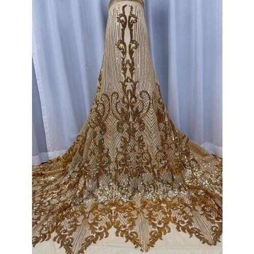 Nigerian Sequins Lace Fabric 2021 Gold High Quality African Lace French Tulle Sequin Embroidery Lace Fabrics For Party Dress