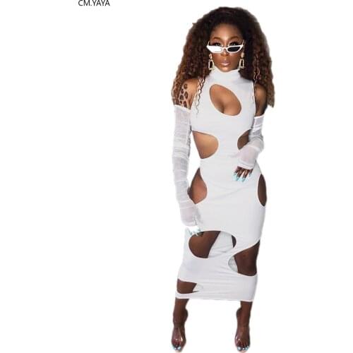 2019 autumn women hole cut out sexy sleeveless stand neck maxi midi bodycon dress night club party long dresses vestidos GLC2030
