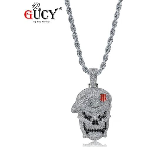 GUCY Hip Hop Skeleton Pendant Necklace All Iced out Micro Pave Cubic Zircon Stones With 2.5MM Tennis Chain Mens Charm Pendants