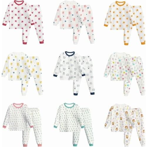 Spring Fall Autumn Winter Boys Girls Pajamas Cotton Sleepwear Children Round Neck Kids Top and Pants Loungewear Sets