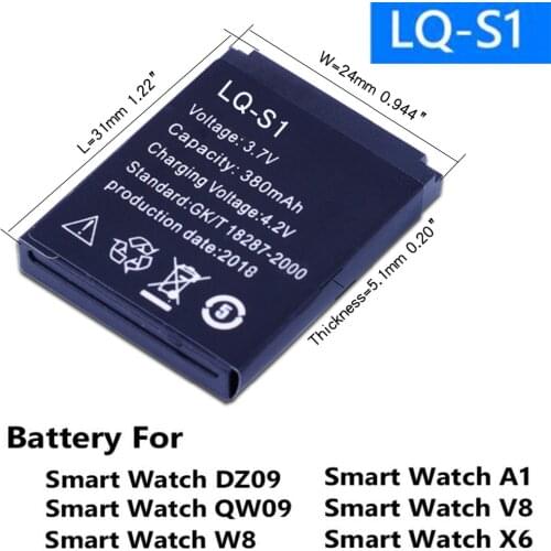 10PCS Durable Smart Watch Battery LQ-S1 3.7V 380mAh lithium Rechargeable Battery For Smart Watch DZ09 W8 AB-S1 M9 FYM-M9 JJY-S1