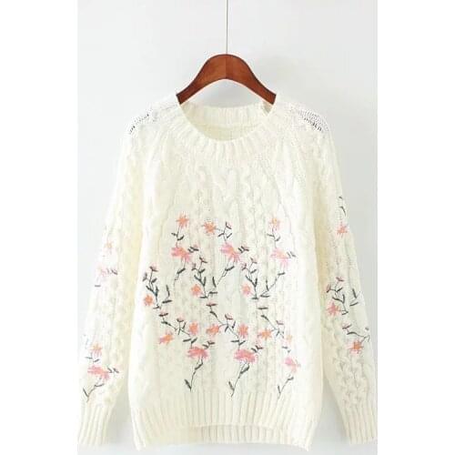 2020 Autumn New Japanese Style Sweet Flower Embroidery Pullovers and Sweaters Warm Knitwear Student Long Sleeve Pullover Sweater