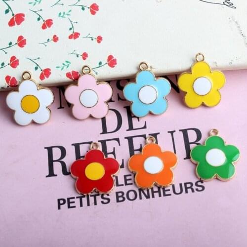 20pcs/Lot Candy-colored Multicolor Five-petal Flower Enamel Charms Diy Bracelet Earring Jewelry Accessories