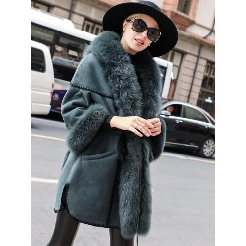 Luxury Double Faced Coat Female Genuine Leather Winter Jacket Women Fox Collar Natural Wool Fur Coats MY