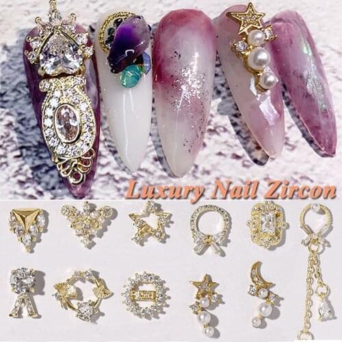 Luxury Zircon 3D Nail Art Decorations Shiny Imitation Pearl Crystal Nail Rhinestones Alloy Pendant Jewelry Manicure Accessories
