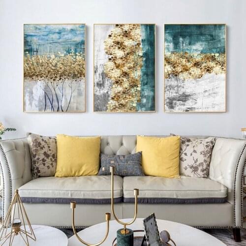 Modern wall art canvas painting abstract art gold gold wealth tree poster print porch living room wall decoration pictures