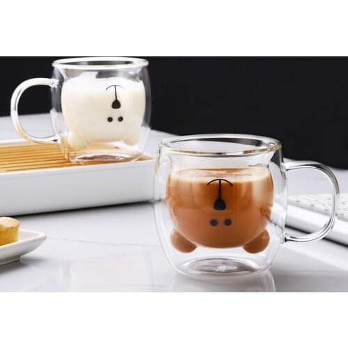 Glass Mugs Double Wall Glass Mug Bear Cat Dog Animal Double-Layer Glass Mug Coffee Cup Christmas Mug Gift Cute Tea Milk Cup