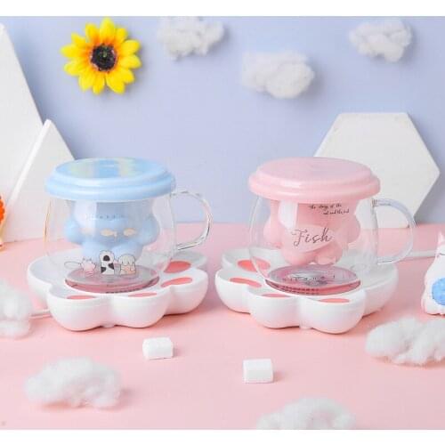 Warm cup 55 degree constant temperature cat claw glass cartoon girl heart large capacity tea separation office couple