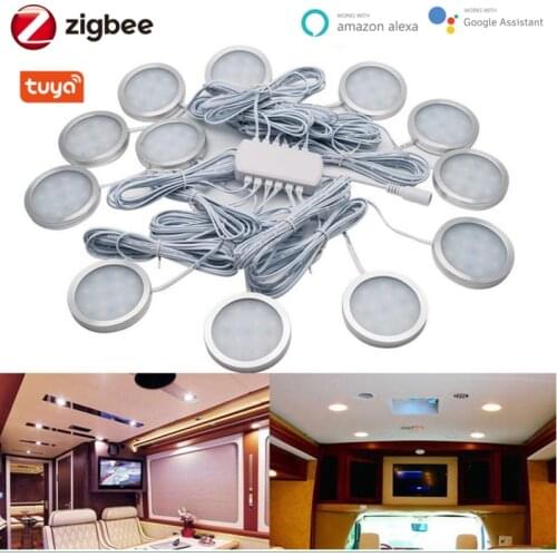 Tuya Zigbee 3.0 Smart LED Under Cabinet Lighting Dimmable Puck Lights 4/6/8/12PCS fr Kitchen Closet Wardrobe Light Bedroom Decor
