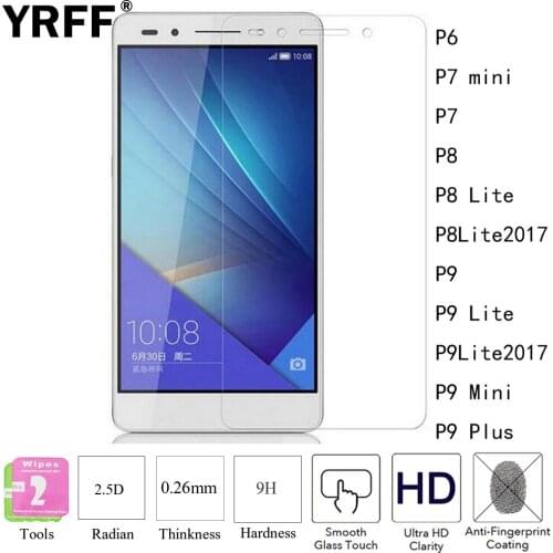 2PCS 2.5D 9H Tempered Glass Protective Screen Protector Film For Huawei P6 P7 mini P7 P8 Lite 2017 P9 P9 Lite 2017 Mini G9 Plus