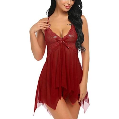 Womens Nightgown Flower Lace V Neck Strap Sleepwear See Through Gauze Night Dress Summer Backless Sexy Nightie Plus Size S-3XL