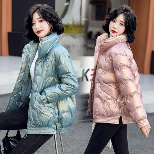 2021 New Winter Jackets Warm Parkas Glossy Down Cotton Jacket Basic Coats Cotton Padded Female Casual Parka Overcoat Outwear