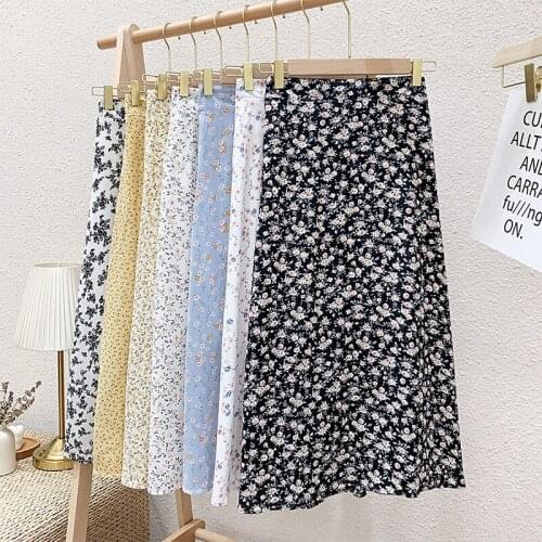 2021 Summer New Chiffon High Waist Medium Length Skirt Ins Super Fairy Slim A-line Long Skirt Floral Skirt Women