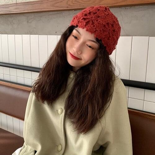 BADAMANA 2020 NEW FASHION Hand crochet Knitting Hat Vintage Hat For female Spring Autumn lace decoration Hat Beanies hat