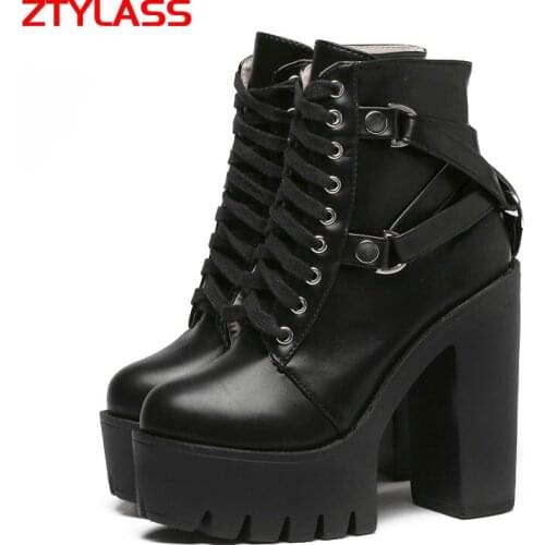 2021 Fashion Women Boots Sexy Platfomr Heel Boots Square Super High Heel Ankle Boots Autumn Winter Zipper Punk Style Boots