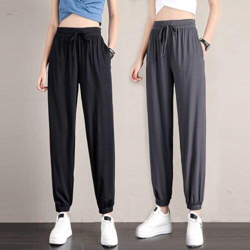 2021 New Summer Sports Ankle-Length Pants Women Thin Loose Sporting Pants Ice silk Female Oversized wide-leg bloomers Pants