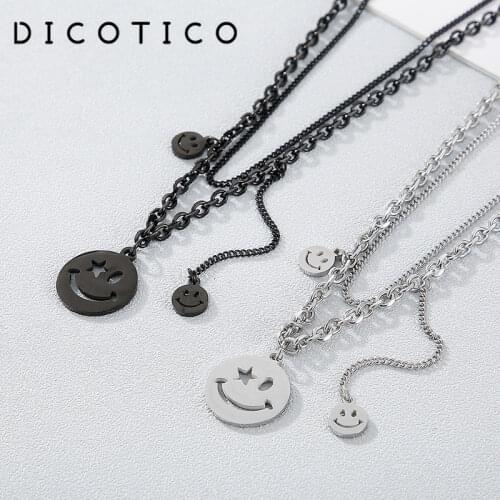 Creative Smiley Double Chain Necklace For Women Stainless Steel Korean Pop Mujer Collar Choker Jewelry Accessories Free Shipping