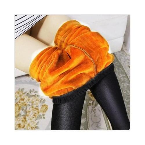 Winter women warm cashmere pants lady thick pant black shine slim stretch capris trousers