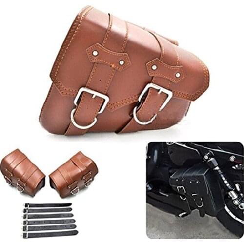 1 Pair (Left & Right) Brown PU Leather Right Solo Side Swing Arm Saddle Bag for Davidson Dyna Sportster Cruiser Fat Bob
