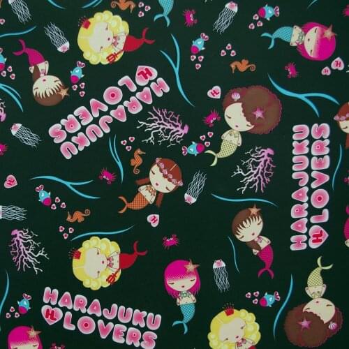 1 yard 230T Polyester/PVC coated Waterproof Fabric for bag,- Mermaid on black background (width=140cm)