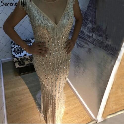 2020 Luxury Sparkle Sleeveless Mermaid Evening Dresses Beading Sequined Backless Sexy Fashion Formal Dress Serene Hill LA6357