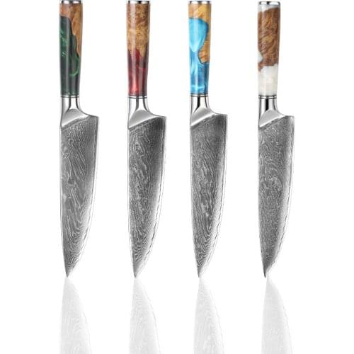 8 Inch Damascus Resin Handle Chef Knife Kitchen Knives Professional VG10 High Carbon Stainless Very Sharp Damascus Steel Knife